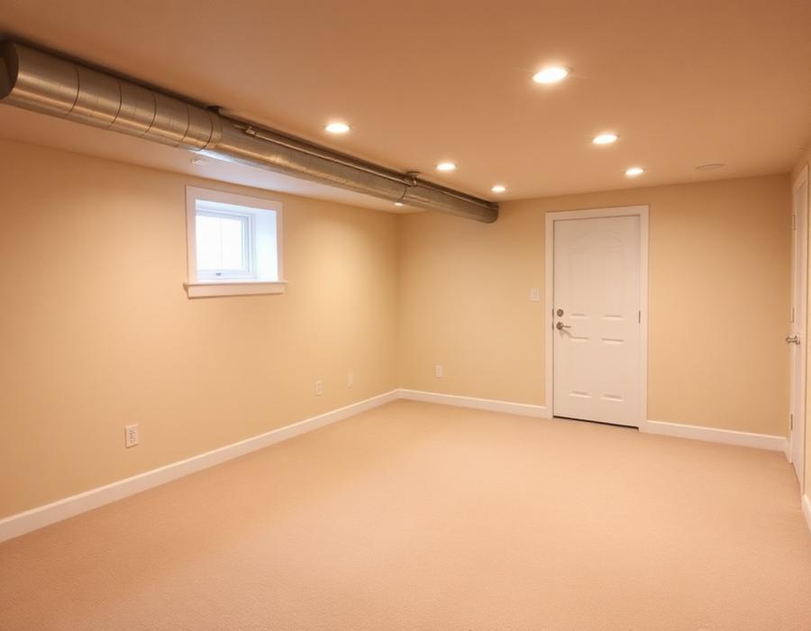 Dry finished basement in a Brampton home after waterproofing